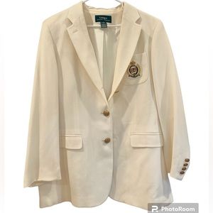 Vintage Lauren Ralph Lauren Blazer Jacket Womens 14W Cream Worsted Wool Crest